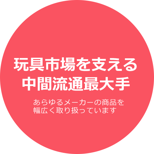 玩具市場を支える中間流通最大手 あらゆるメーカーの商品を幅広く取り扱っています